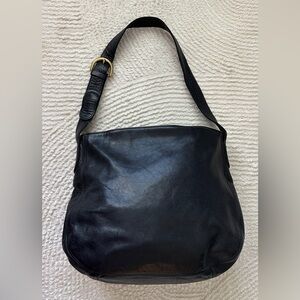 Classic Vintage Quality Black Leather Hobo Shoulder Bag w Adjustable Strap